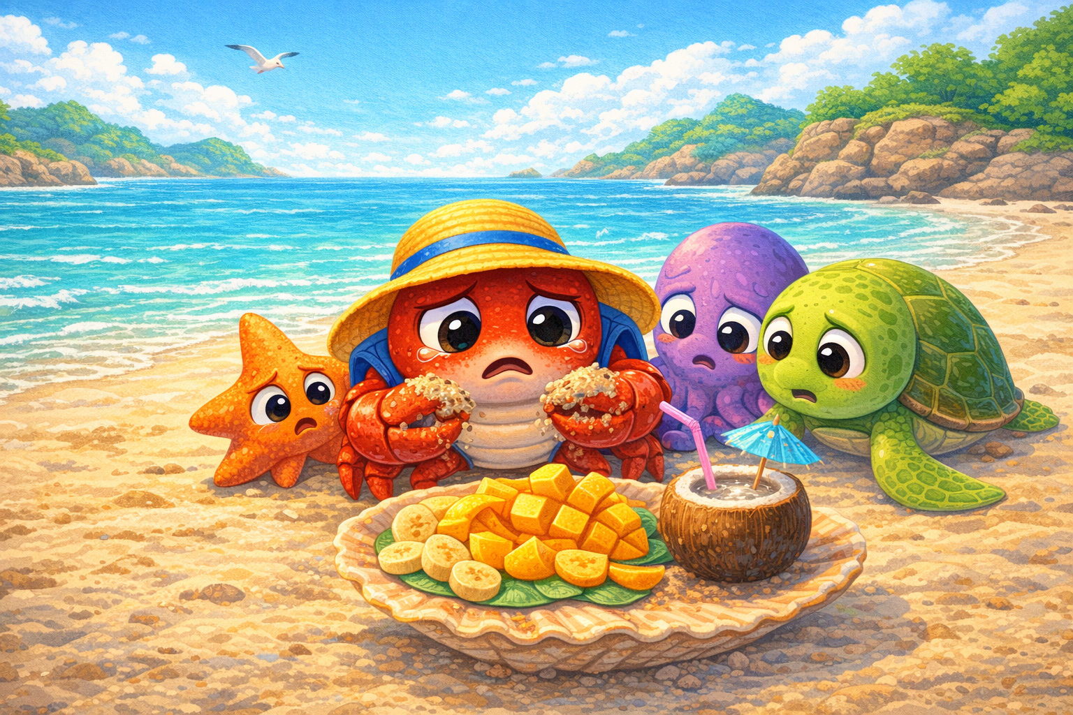 Ilustração da história Cacau e o Chuveirinho da Praia