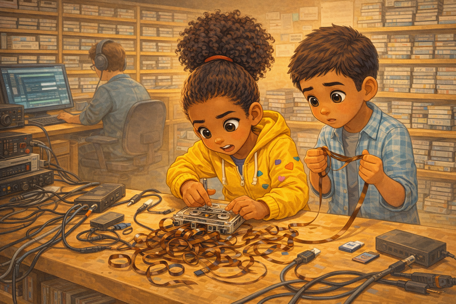 Ilustração da história Dandara e Cássia, a Fita que Guardava Vozes