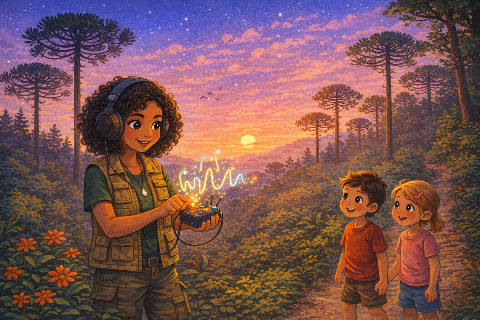 Ilustração da história Dra. Celina e o Som que a Mata Estava Perdendo