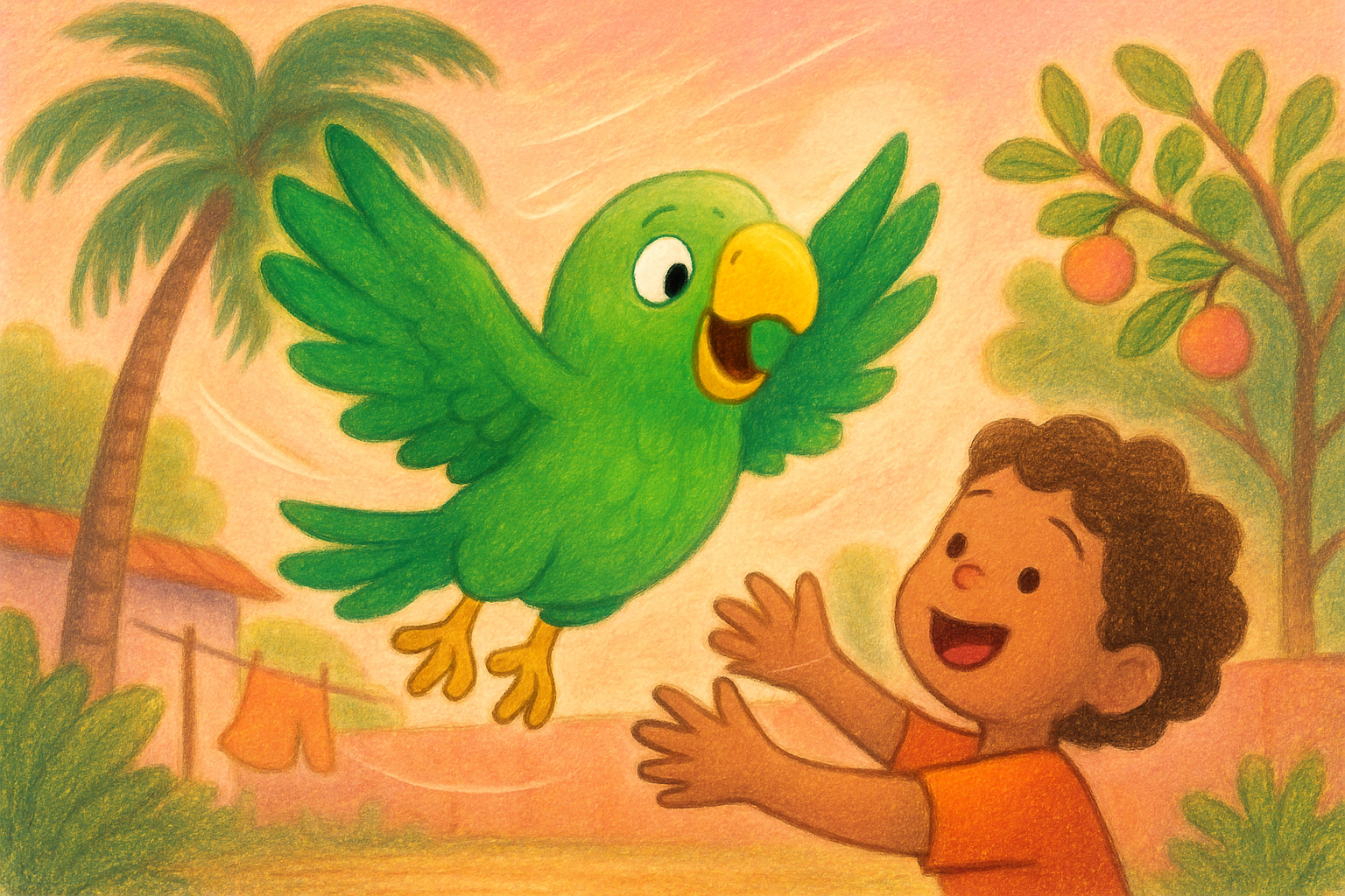 Ilustração da história O Papagaio que Não Sabia Voar