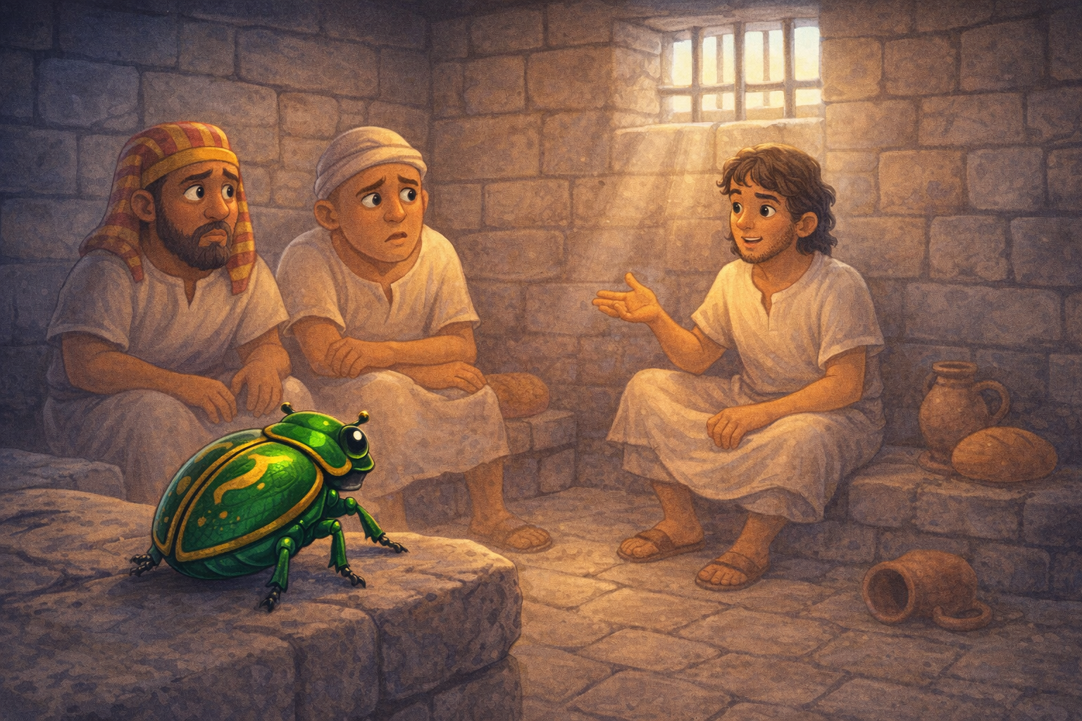 Ilustração da história Khepri, o Escaravelho do Celeiro Real, e o Segredo dos Sonhos