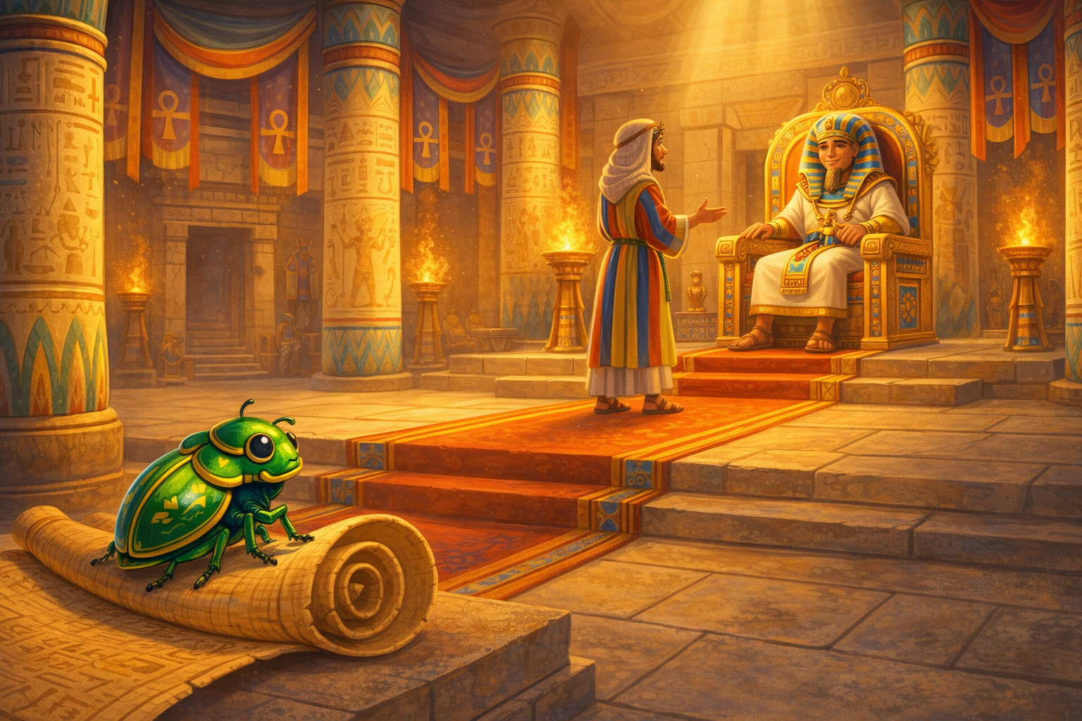 Ilustração da história Khepri, o Escaravelho do Celeiro Real, e o Segredo dos Sonhos