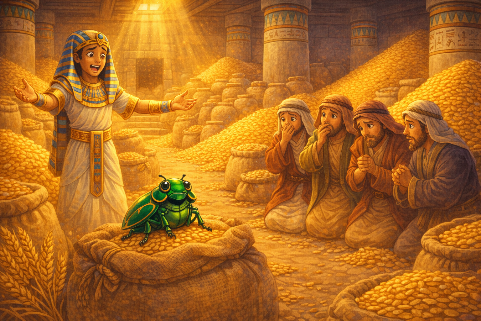 Ilustração da história Khepri, o Escaravelho do Celeiro Real, e o Segredo dos Sonhos