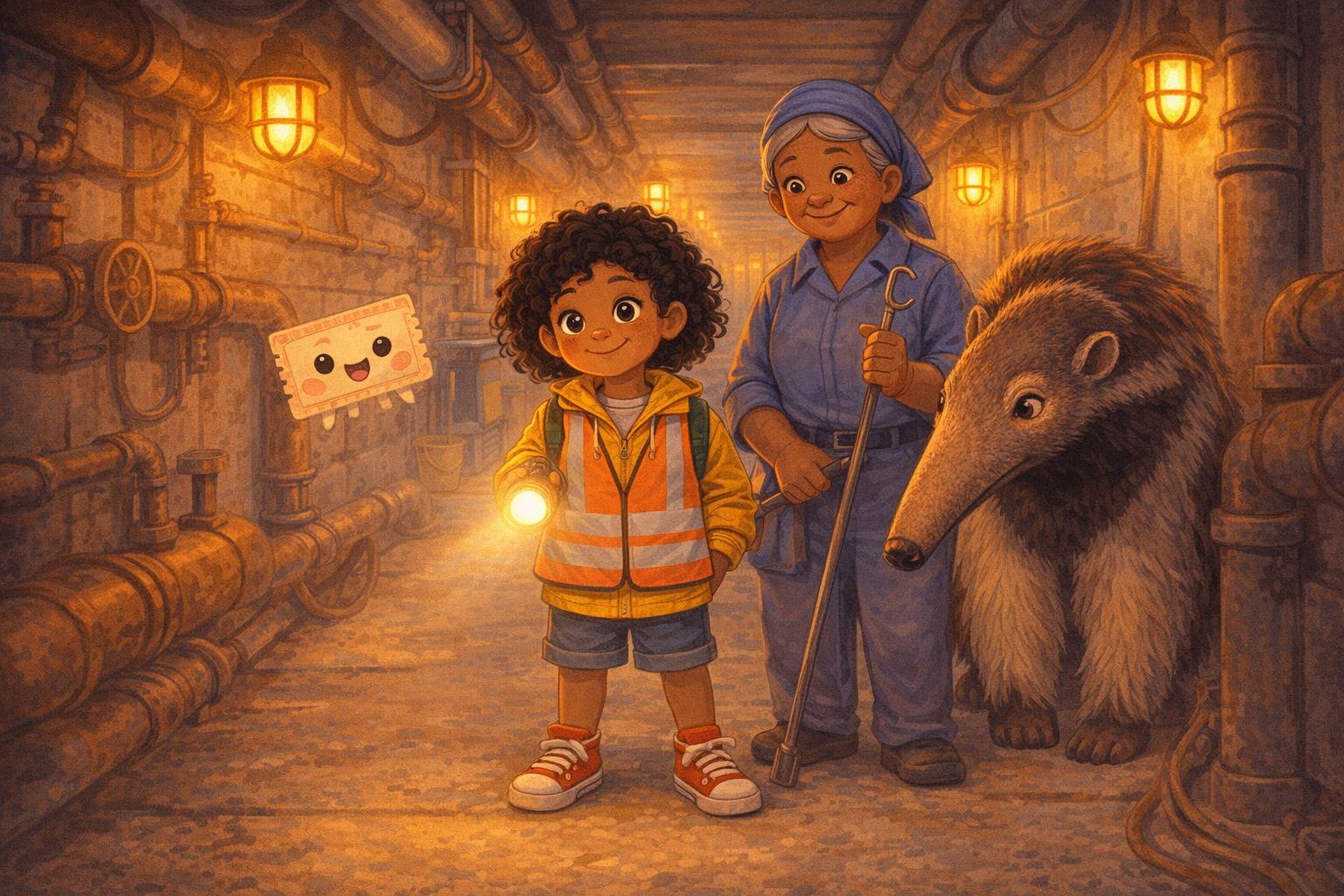 Ilustração da história Nara e o Bilhete Saltitante da Estação dos Dois Pontos