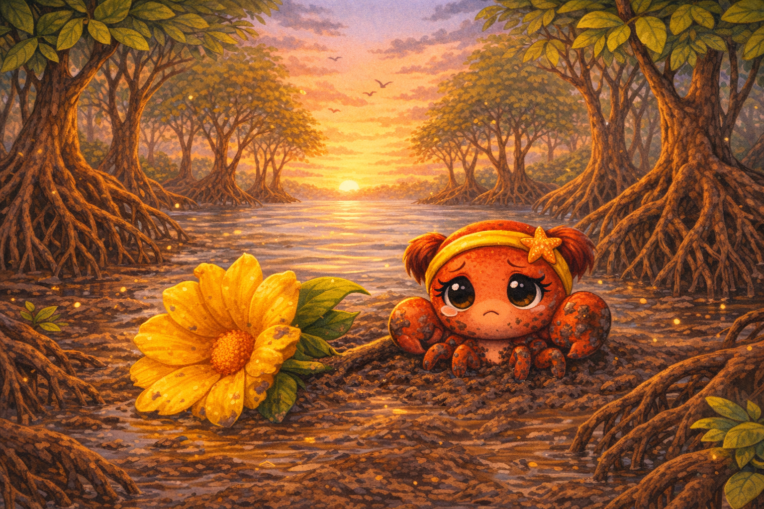 Ilustração da história Nina, a Caranguejinha do Mangue, e o Dia do Obrigado