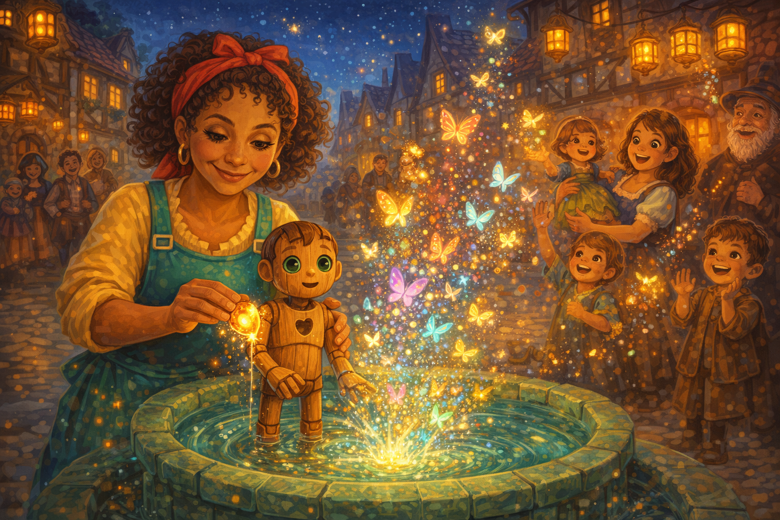 Ilustração da história Otávia e o Marionete de Âmbar que Colecionava Risos